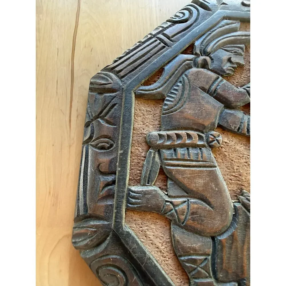 VINTAGE Guatemala Mayan Carved Wood Wall Plaque Folk Art 14.5 Hanging Decor Wall